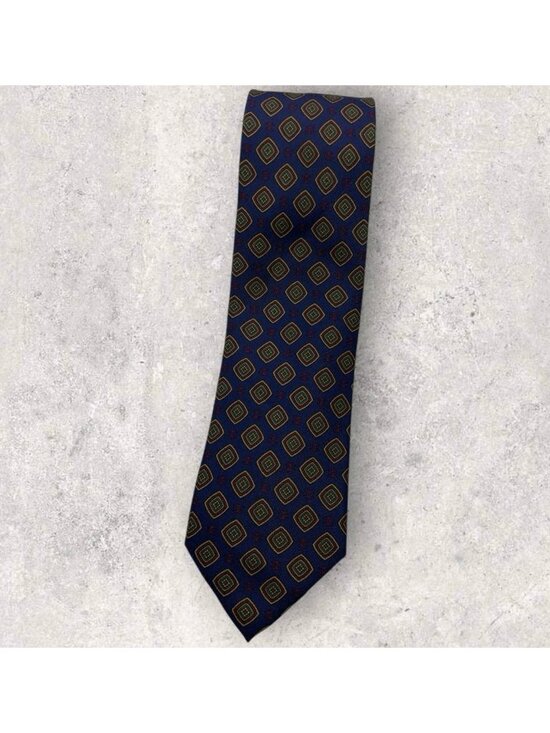 Chanel Other - CHANEL VINTAGE Silk Tie ITALY Blue Burgundy Geometric Monogram Logo W:3.2" EUC